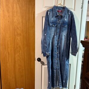 Distressed Denim Long Jacket